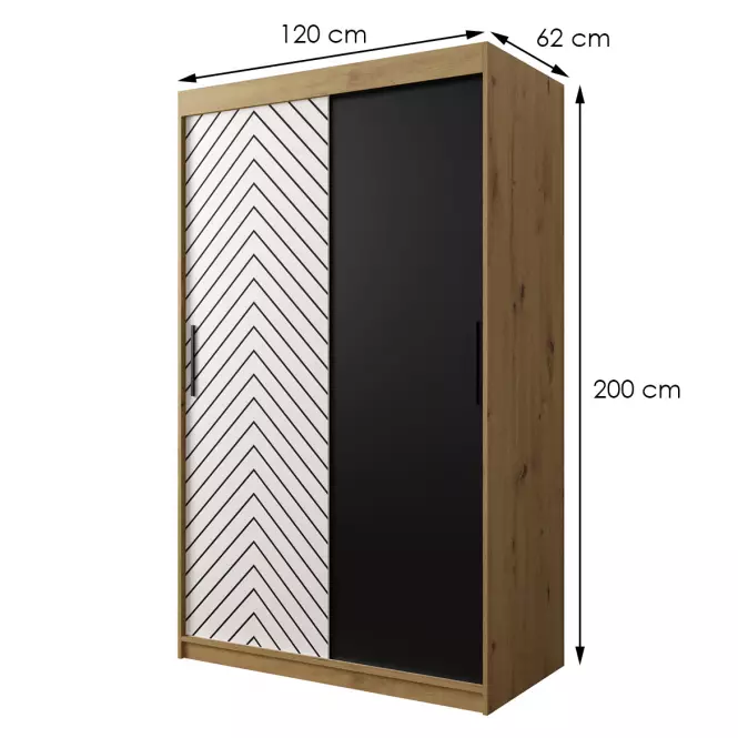 Skriňa Jodełka 120 dub Artisan/biely/čierna