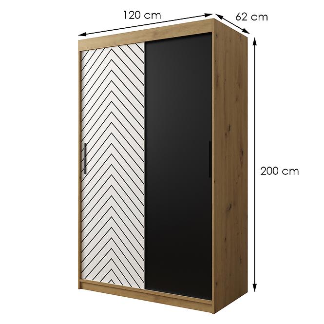 Skriňa Jodełka 120 dub Artisan/biely/čierna