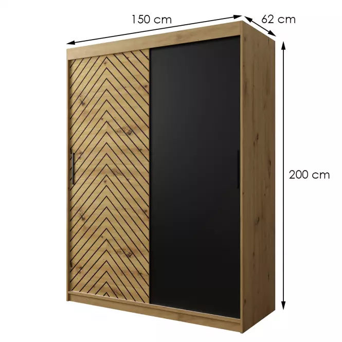 Skriňa Jodełka 150 dub Artisan/dub Artisan/čierna
