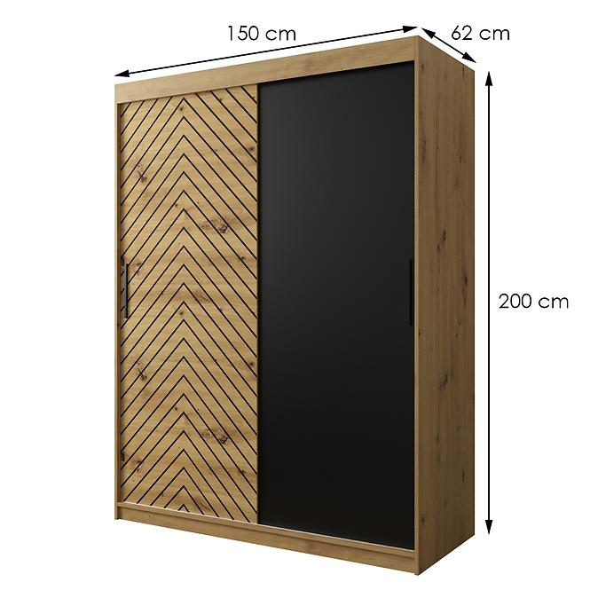 Skriňa Jodełka 150 dub Artisan/dub Artisan/čierna