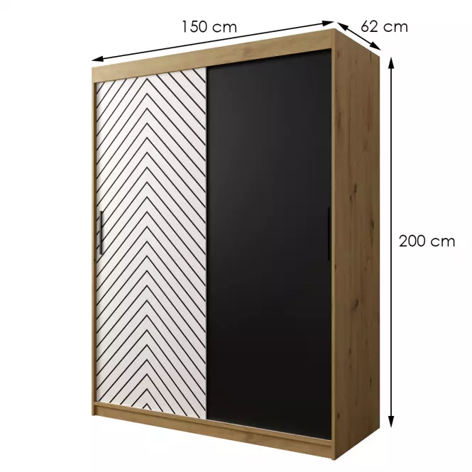 Skriňa Jodełka 150 dub Artisan/biely/čierna