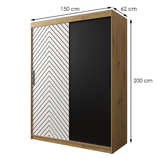 Skriňa Jodełka 150 dub Artisan/biely/čierna