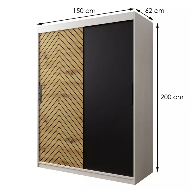 Skriňa Jodełka 150 biely/dub Artisan/čierna