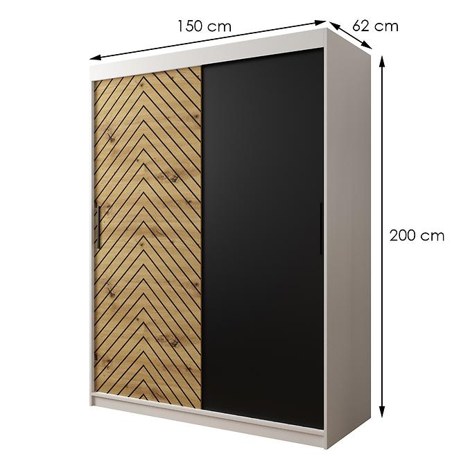 Skriňa Jodełka 150 biely/dub Artisan/čierna