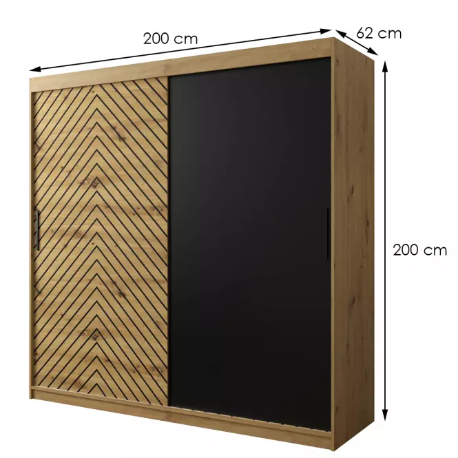 Skriňa Jodełka 200 dub Artisan/dub Artisan/čierna