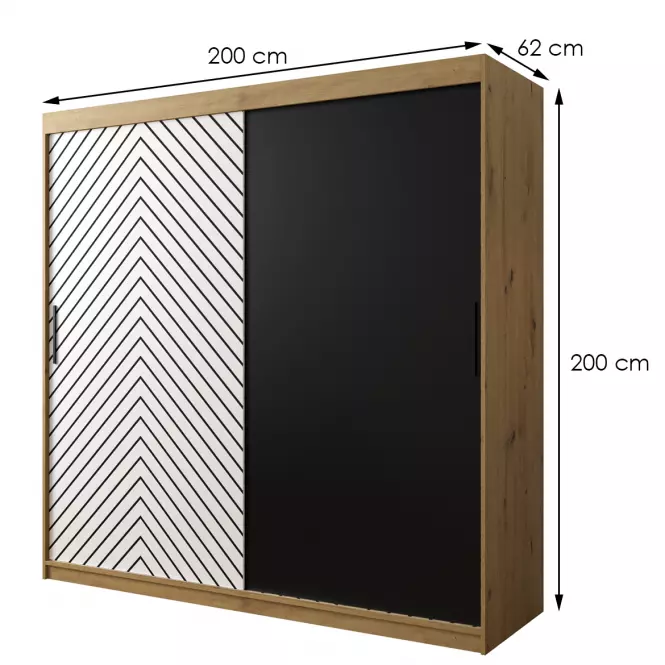 Skriňa Jodełka 200 dub Artisan/biely/čierna