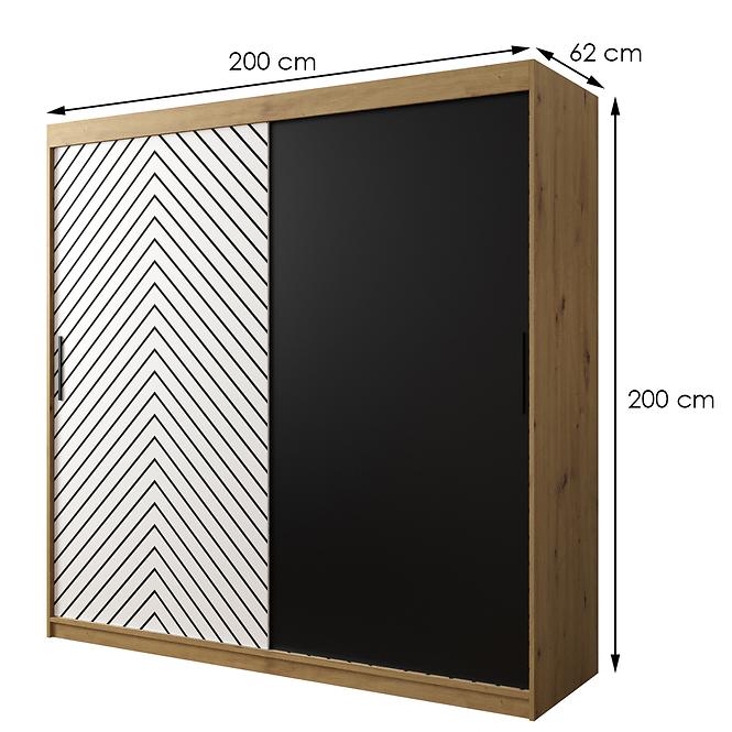 Skriňa Jodełka 200 dub Artisan/biely/čierna
