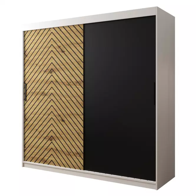 Skriňa Jodełka 200 biely/dub Artisan/čierna