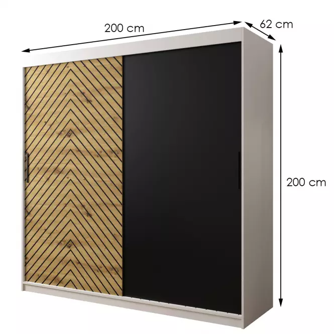 Skriňa Jodełka 200 biely/dub Artisan/čierna