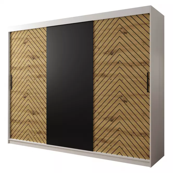 Skriňa Jodełka 250 biely/dub Artisan/čierna