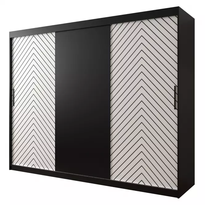 Skriňa Jodełka 250 čierna/biely/čierna