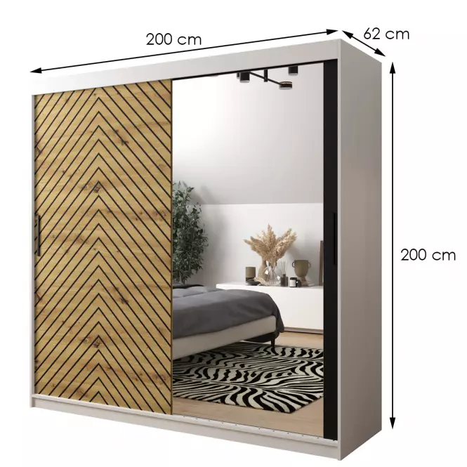 Skriňa Jodełka 2 200 biely/dub Artisan/čierna