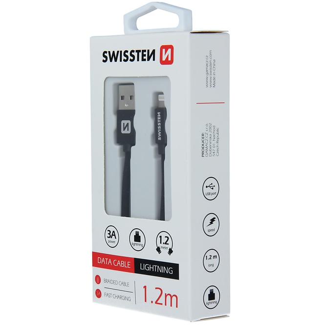 Kábel dátový Swissten Textile USB / Lightning 1,2 m čierny