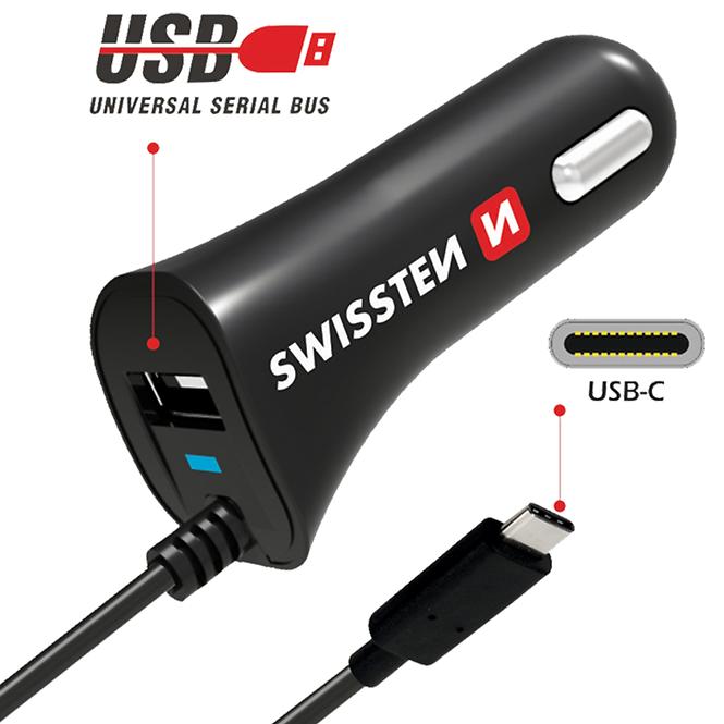 Nabíjačka CL Swissten USB-C A USB 2,4AMP