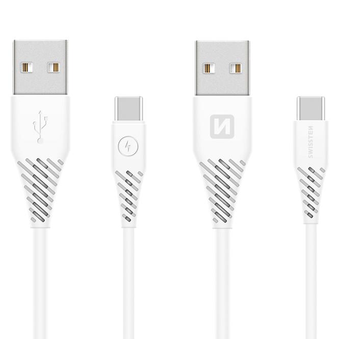 Kábel dátový Swissten USB / USB-C 3.1 biely 1,5 m (7 mm)