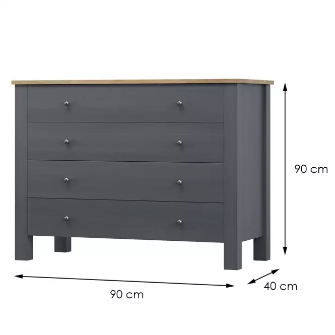 Komoda Oskar 4s 90x40x90 Šedá
