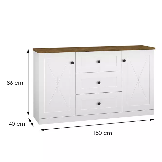 Komoda  Lille 06 2d3s biely Mat/Dub Lefkas