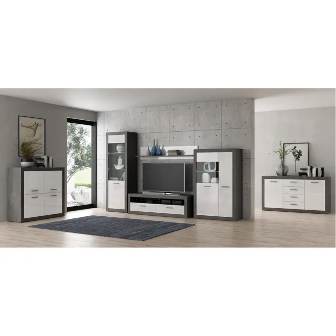 Komoda  Trebbia  2d4s Betón/biely lesk,9