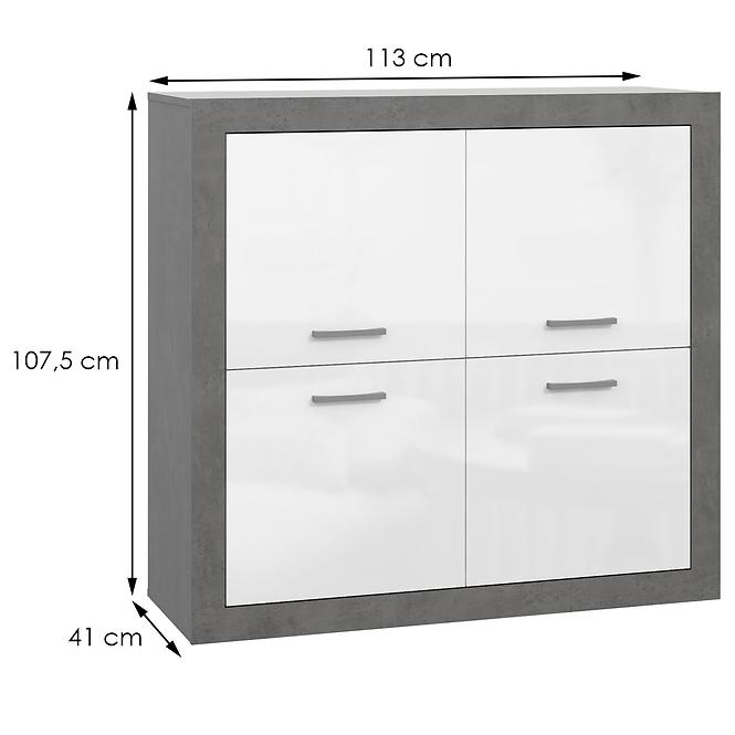 Komoda  Trebbia  4d Betón/biely lesk,3