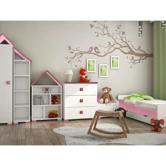 Regál Bb03  4p pravý biela+ružová,3