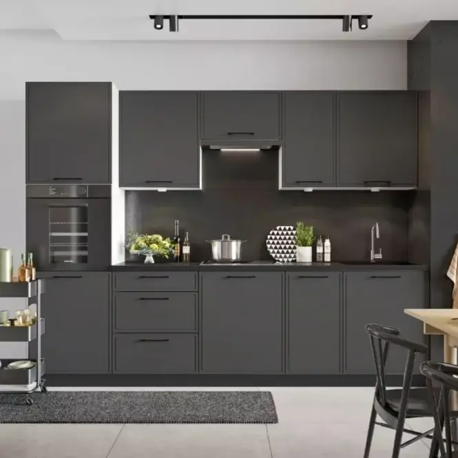 Kuchynské skrinka Emily W60/68 Slim Pl so strieborným digestorom čierny hrášok