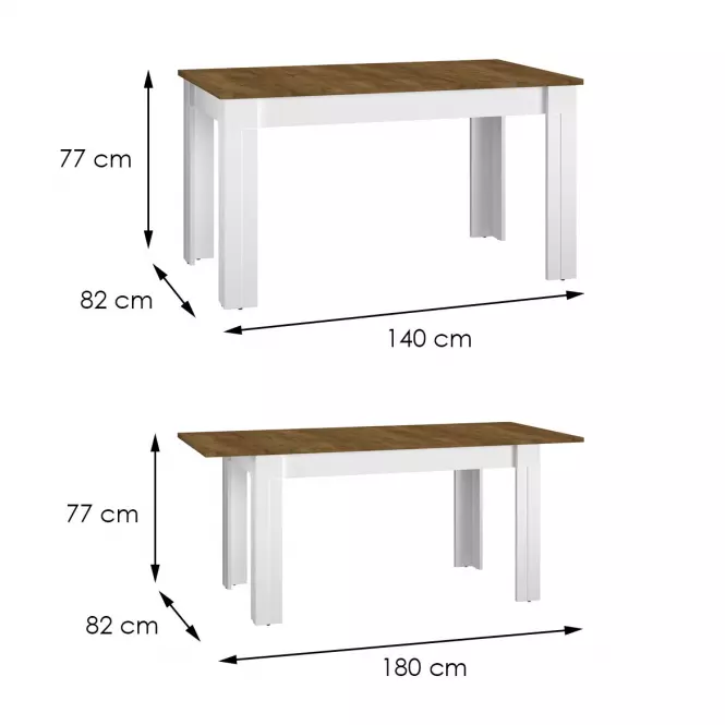 Rozkladací stôl Lille 15 140/180x82cm Biely Mat/Dub Lefkas