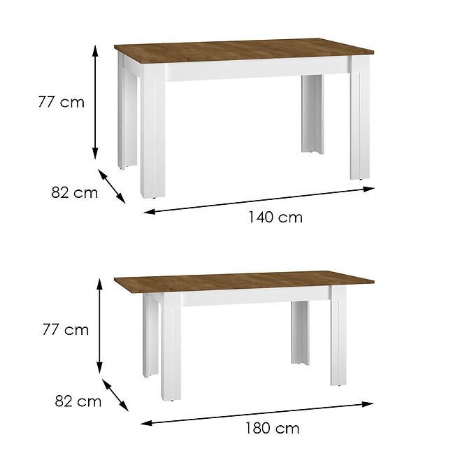 Rozkladací stôl Lille 15 140/180x82cm Biely Mat/Dub Lefkas