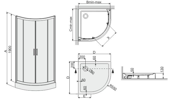 Sprchovací kút POL.KP4/TX5B 80/190 W15 SB+BPZA 2EL Glass Protec