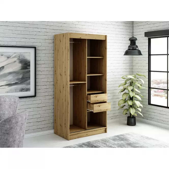 Skriňa Halifax T1 100 Dub Artisan/čierna/Zrkadlo
