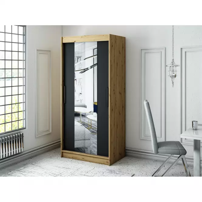 Skriňa Halifax T1 100 Dub Artisan/čierna/Zrkadlo