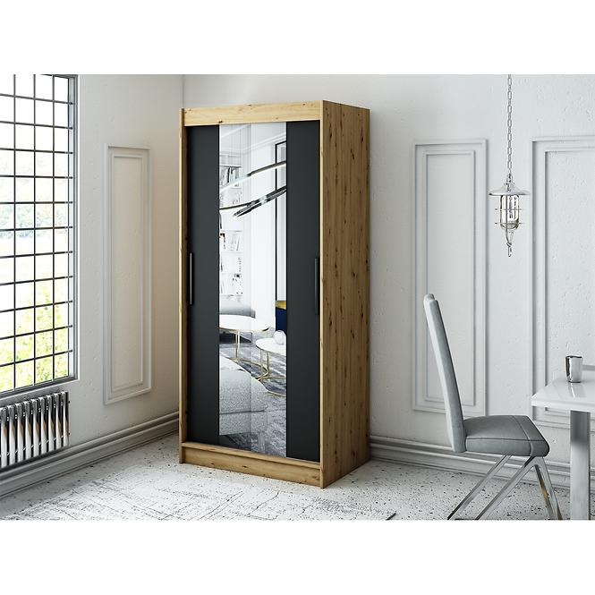 Skriňa Halifax T1 100 Dub Artisan/čierna/Zrkadlo