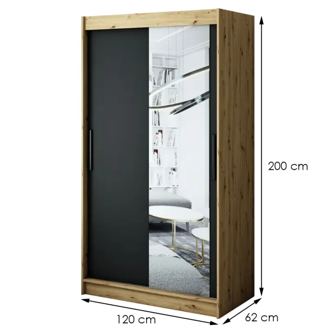 Skriňa Halifax T2 120 Dub Artisan/čierna/Zrkadlo,2