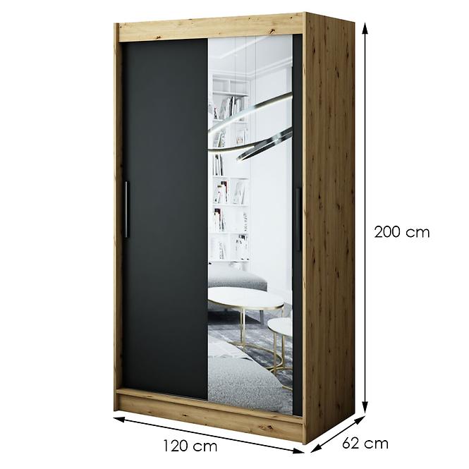 Skriňa Halifax T2 120 Dub Artisan/čierna/Zrkadlo,2
