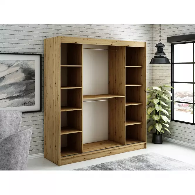 Skriňa Halifax T2 200 Dub Artisan/čierna/Zrkadlo,4