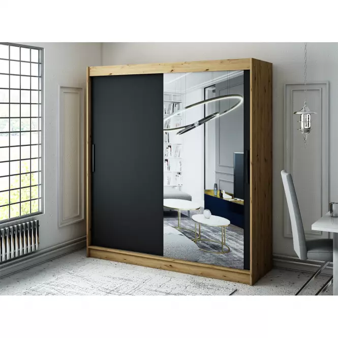 Skriňa Halifax T2 200 Dub Artisan/čierna/Zrkadlo,6