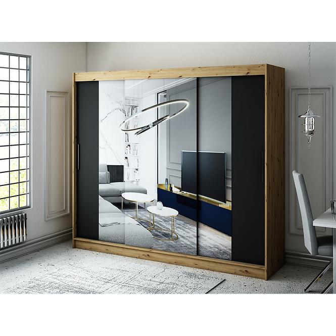 Skriňa Halifax T2 250 Dub Artisan/čierna/Zrkadlo