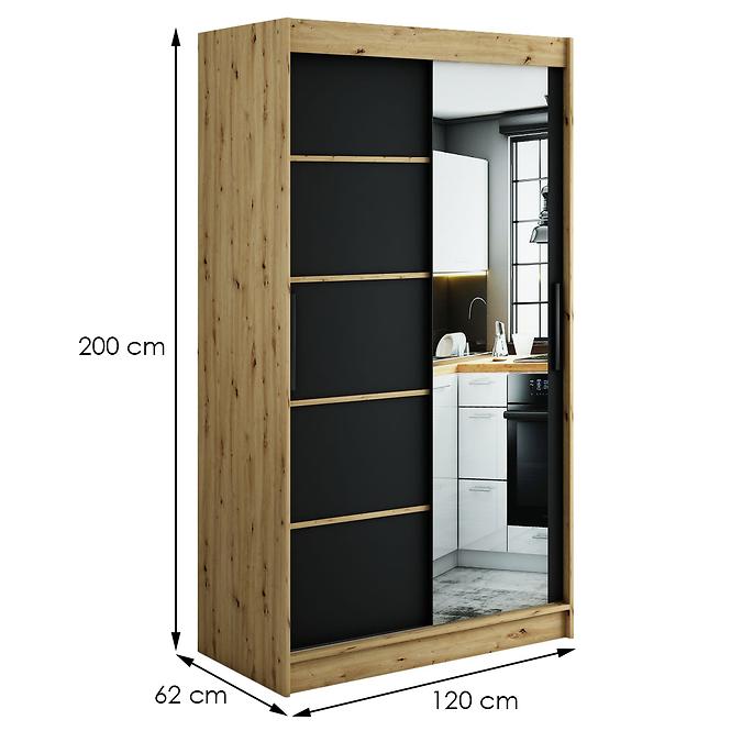 Skriňa Halifax V2 120 Dub Artisan/čierna/Zrkadlo,2