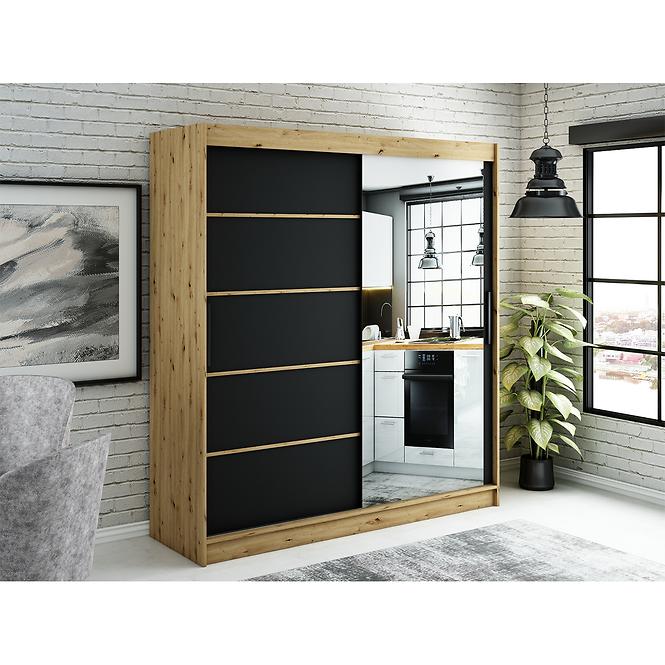 Skriňa Halifax V2 200 Dub Artisan/čierna/Zrkadlo,6