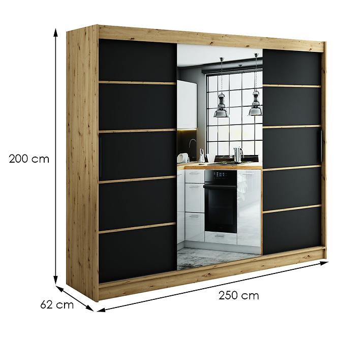 Skriňa Halifax V2 250 Dub Artisan/čierna/Zrkadlo,2