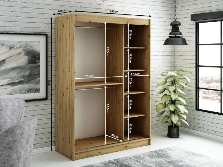Skriňa Halifax V4 150 Dub Artisan/čierna/Zrkadlo,2