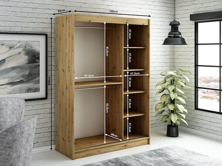 Skriňa Halifax V4 150 Dub Artisan/čierna/Zrkadlo,2