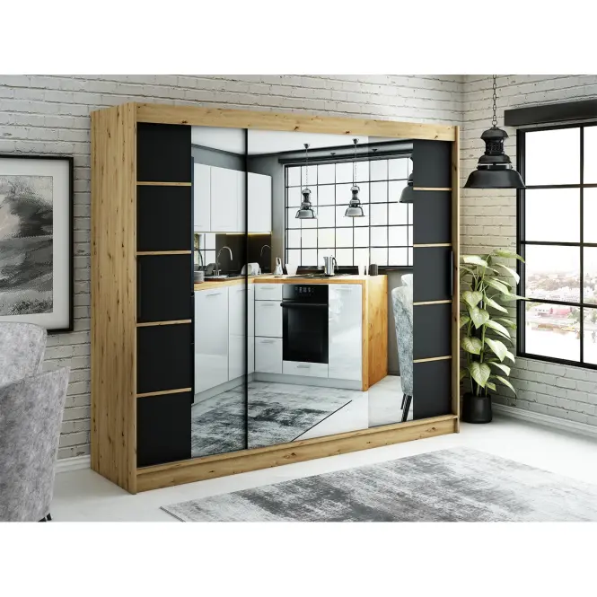 Skriňa Halifax V4 250 Dub Artisan/čierna/Zrkadlo,6