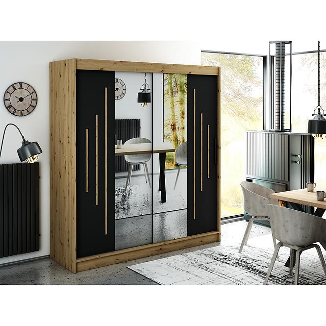 Skriňa Halifax Y1 200 Dub Artisan/čierna/Zrkadlo,6