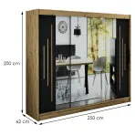 Skriňa Halifax Y2 250 Dub Artisan/čierna/Zrkadlo