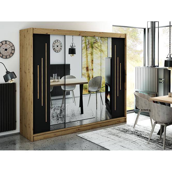 Skriňa Halifax Y2 250 Dub Artisan/čierna/Zrkadlo
