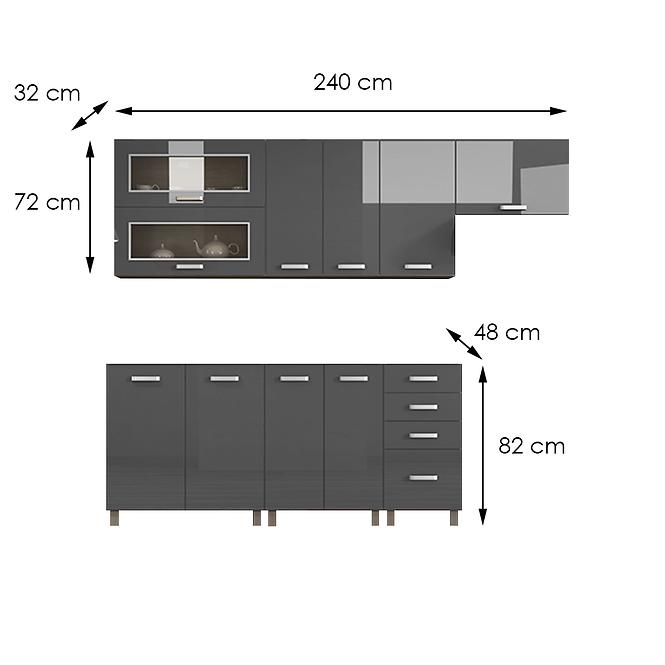 Kuchynská linka Lucjan 240 bez dosky šedý lesk