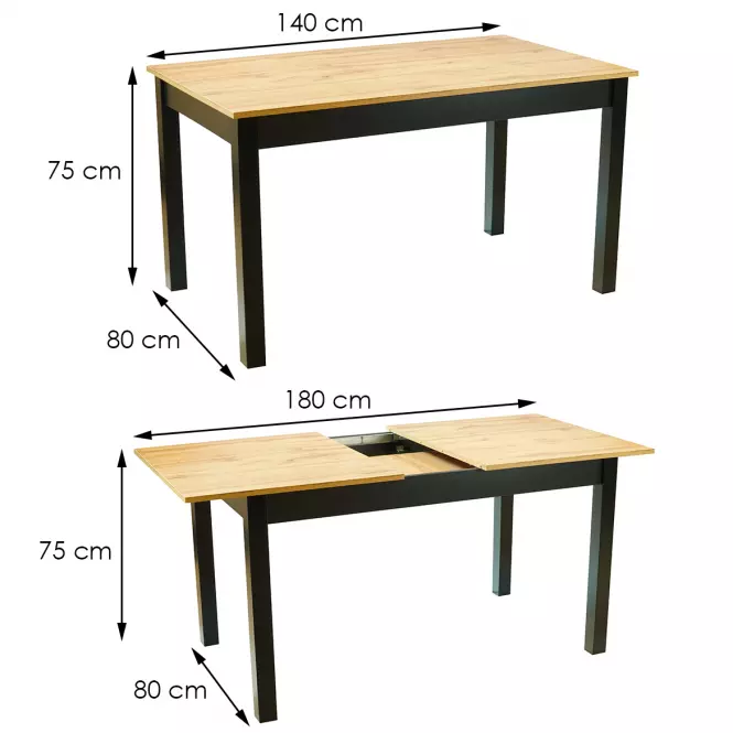 Rozkladací stôl St30 Jarek 140/180x80cm dub wotan, čierne nohy
