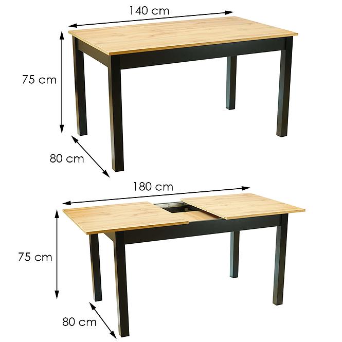 Rozkladací stôl St30 Jarek 140/180x80cm dub wotan, čierne nohy