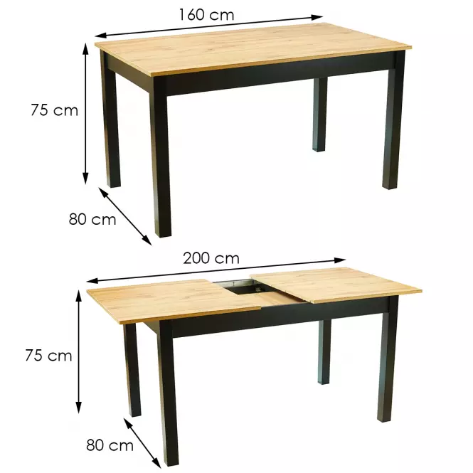 Rozkladací stôl St30 Jarek 160/200x80cm dub wotan, čierne nohy