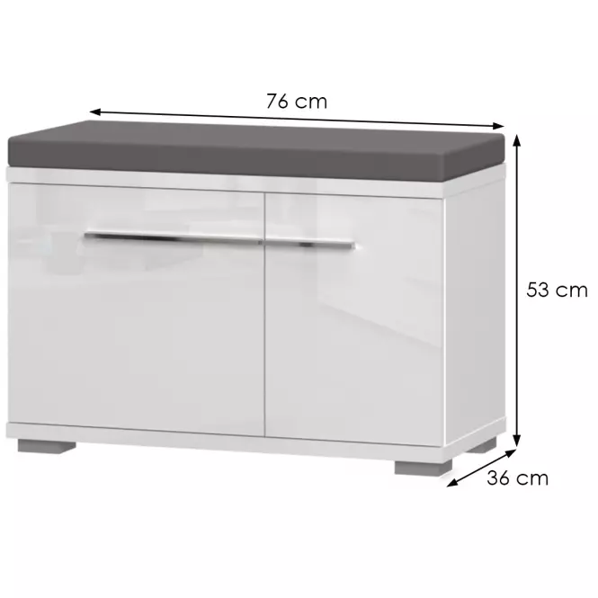 Skrinka na topánky Piano K2 lakovaná biely lesk,3